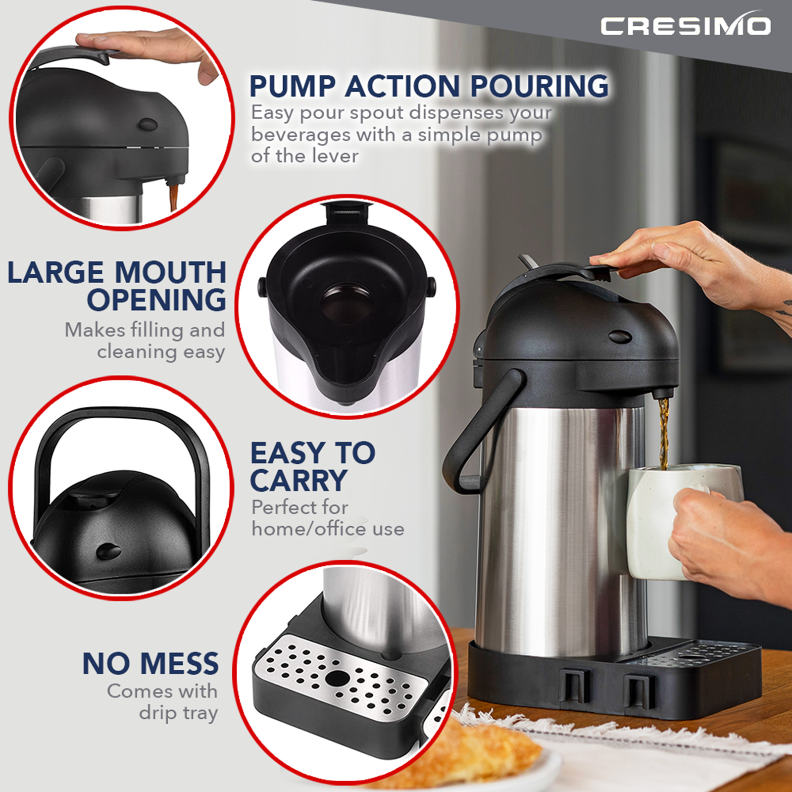 Cresimo 74 Oz Airpot Thermal Coffee Carafe - Insulated Stainless Steel Coffee  Dispenser with Pump