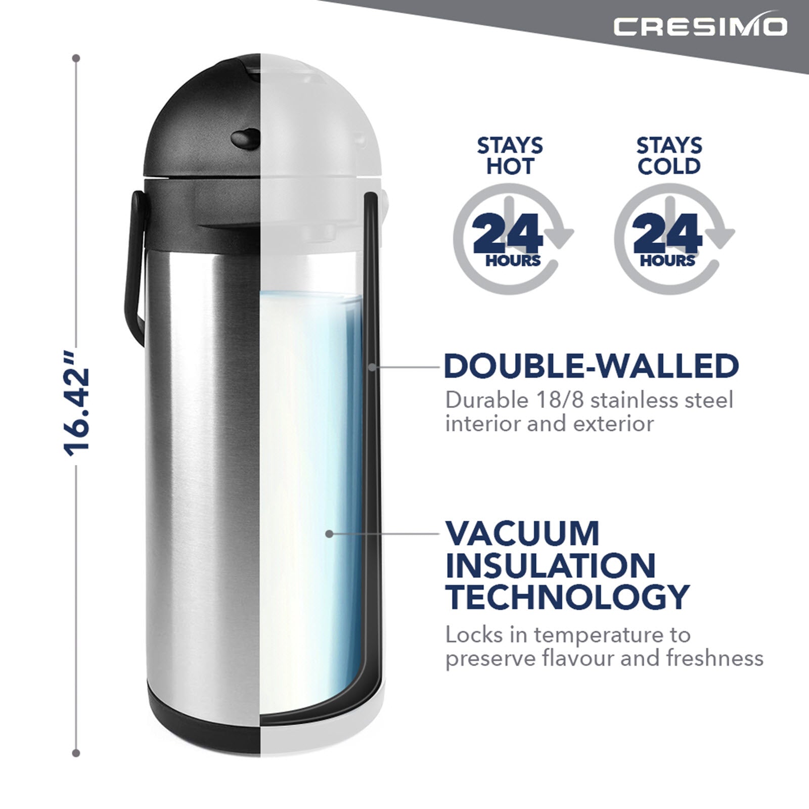 CRESIMO 68 oz Stainless Steel THERMAL COFFEE CARAFE Double Walled Vacuum  Thermos