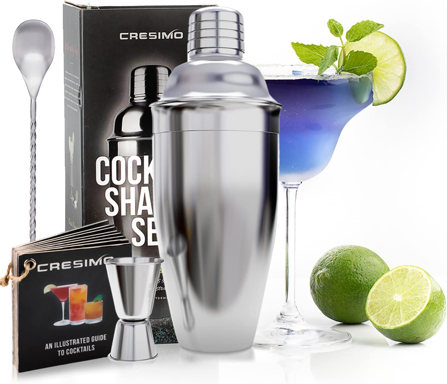 Chefmate Cocktail Shaker Set Stainless Steel Drink Mixer 24 Oz