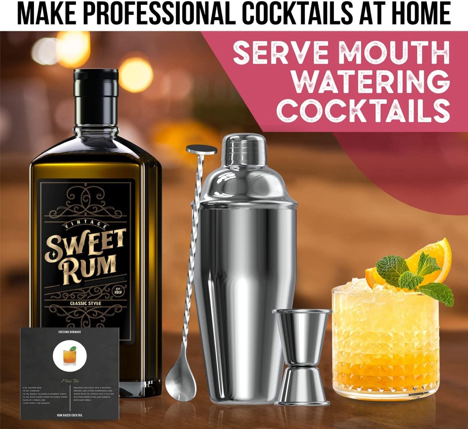 24oz Cocktail Shaker Bar Set - Professional Margarita Mixer Drink