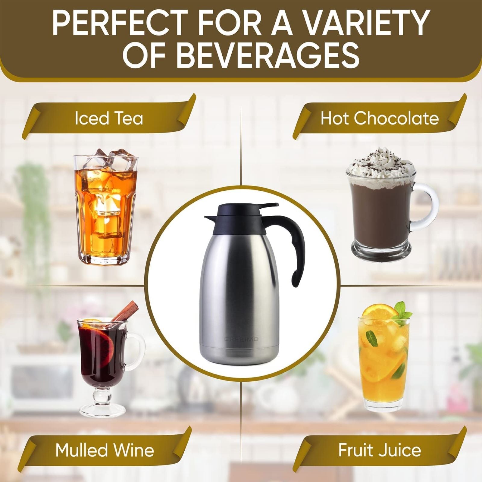 CRESIMO Thermal Coffee Carafe 68oz / 2L - 24 Hours Hot Beverage